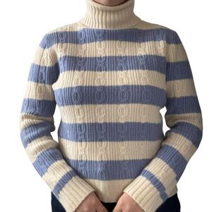 Daniel Bishop Womens NWOT Blue Striped 100% Cashmere Cable Soft Sweater Sz L
